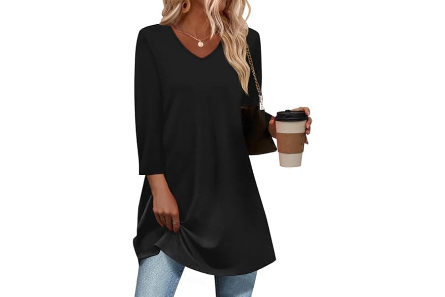 3/4 Length Sleeve Womens Tops: Dressy Casual Plus Size Tunics