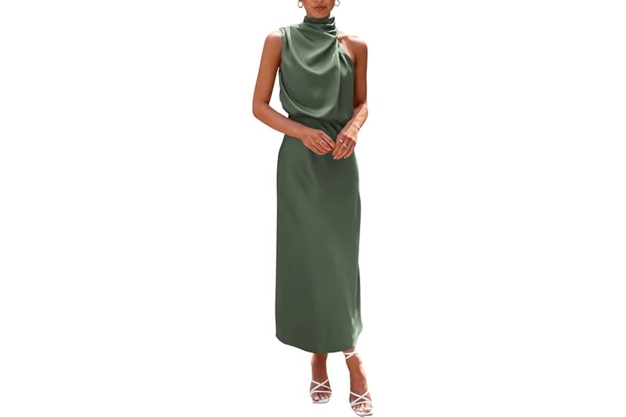 Elegant Summer Satin Sleeveless Cocktail Maxi Dress