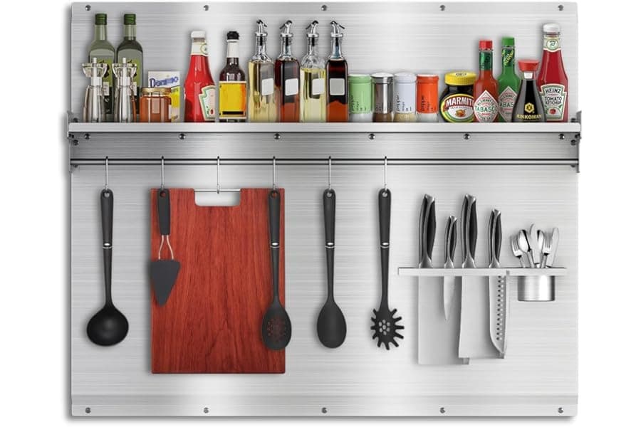 Stainless Steel Kitchen Backsplash with Shelf & Knife Rack