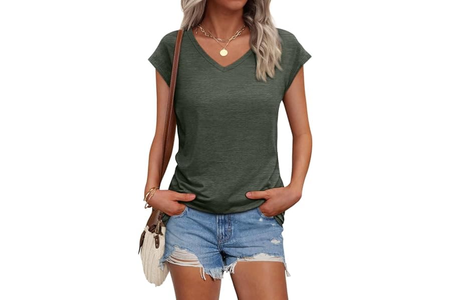 Women's Cap Sleeve V-Neck Tees for Spring 2026