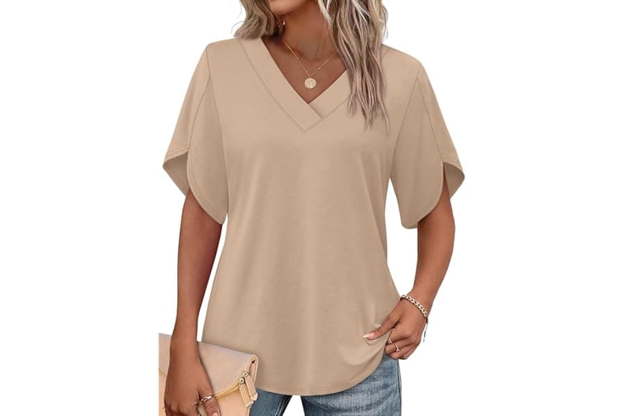 Women's Summer V-Neck Petal Sleeve Shirts