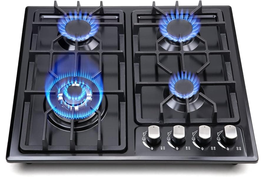 Built-In 4 Burner Gas Cooktop 22 Inch Stainless Steel