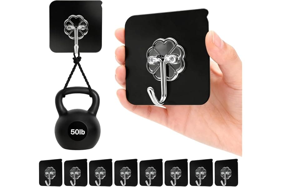 Heavy Duty Adhesive Hooks 50lb Max - 8 Pack Wall Hooks