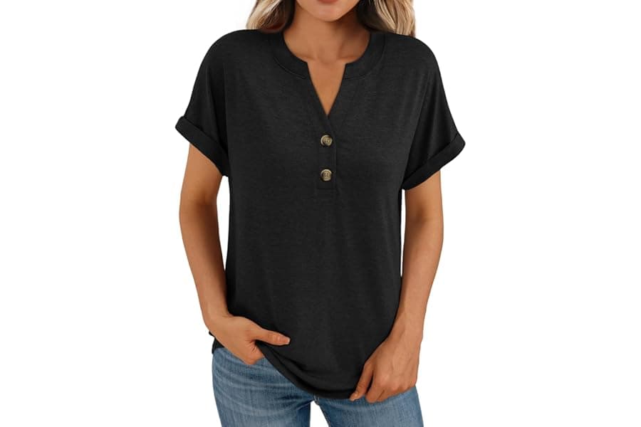 Women's Henley Short Sleeve Shirt Summer Casual Top