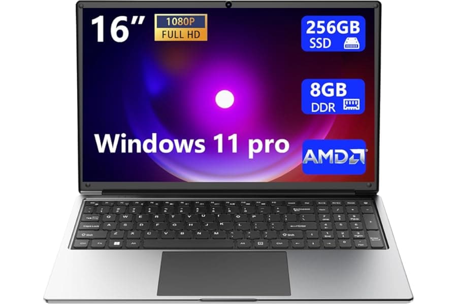 16-inch Portable Laptop with 256GB SSD and Dual-Band WiFi