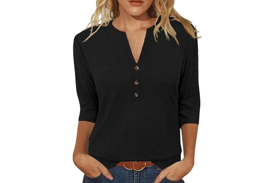 Best Versatile 3/4 Sleeve V-Neck Tunic Top 2026