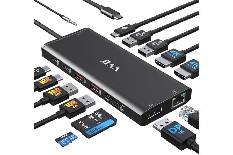 USB-C Docking Station with Dual Monitor Support & 100W Charging