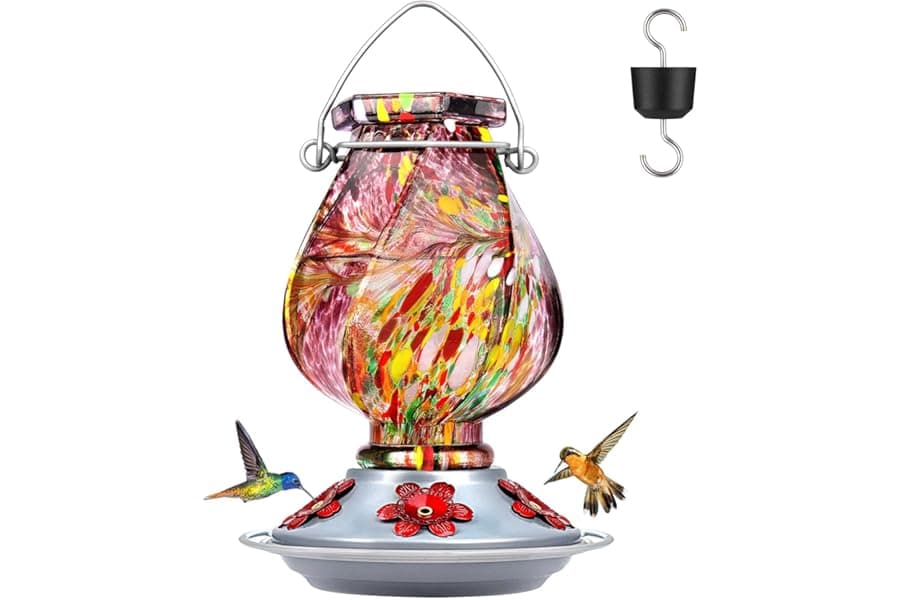 Hand Blown Glass Hummingbird Feeder with Ant Moat