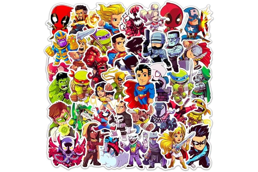 50pc Superhero Stickers for Teens, Waterproof Vinyl Decals