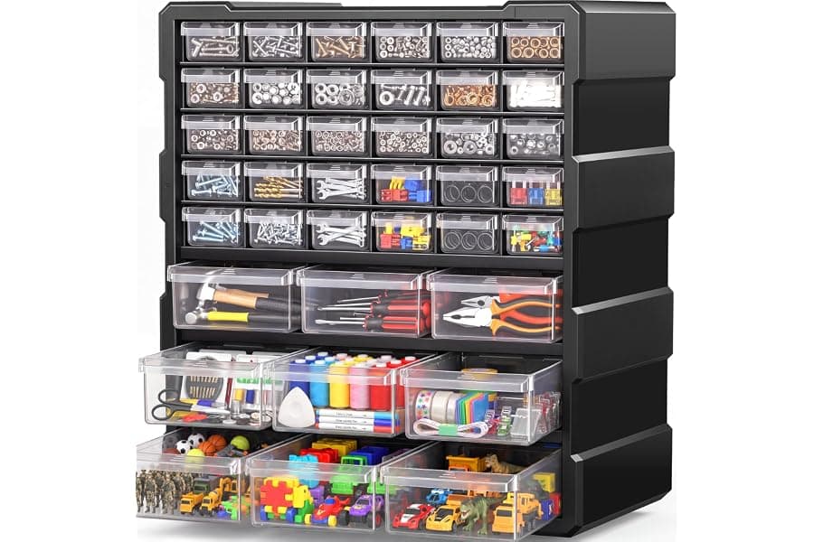 Multi-Compartment Drawer Organizer for Garage and Craft Storage