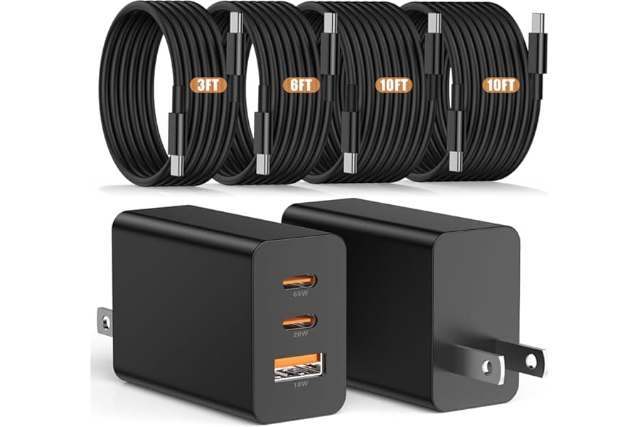 65W USB-C Fast Charger for Samsung Phones with 3 Cables