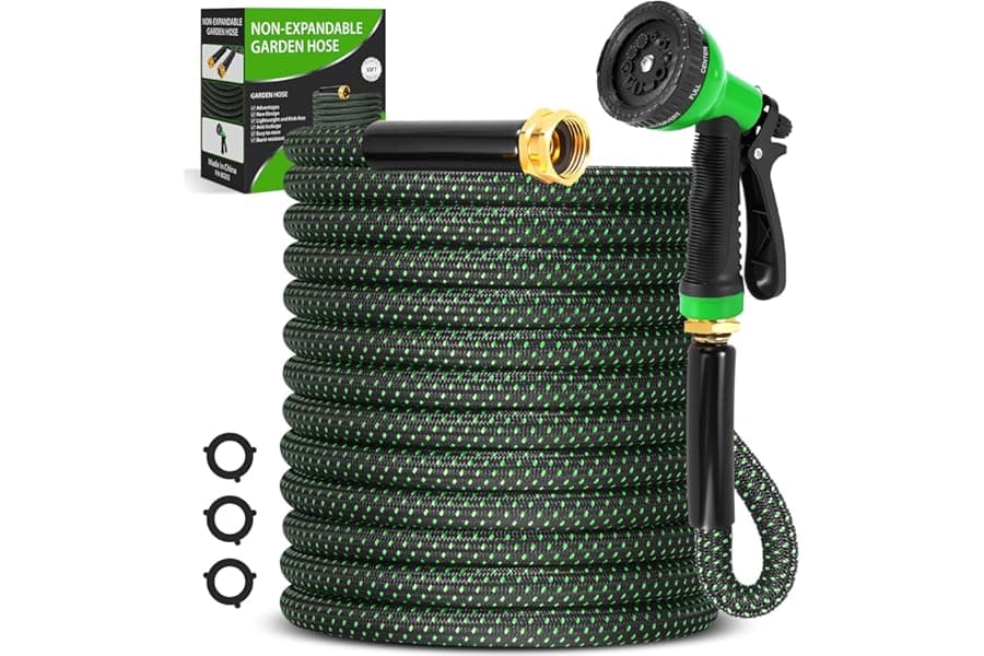 50FT Garden Hose with 10-Function Nozzle for Outdoor Use
