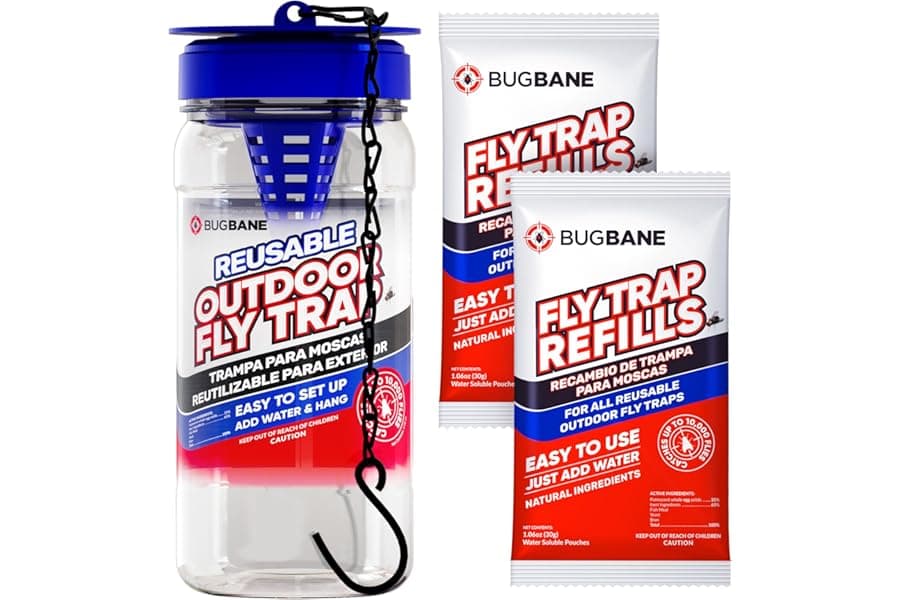 Hanging Fly Trap Outdoor Patio with Dissolvable Bait Refills