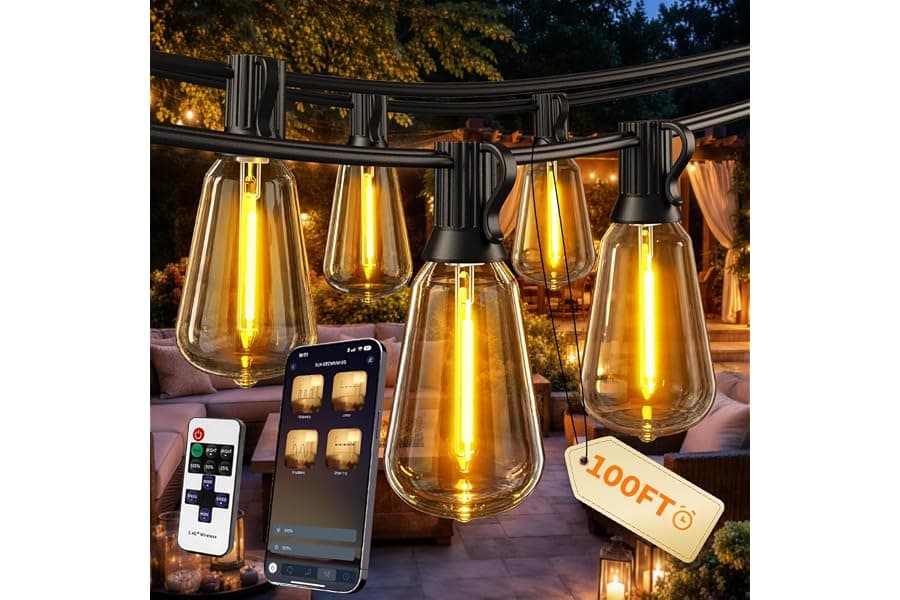 Smart Outdoor String Lights: 100 FT Patio Lighting