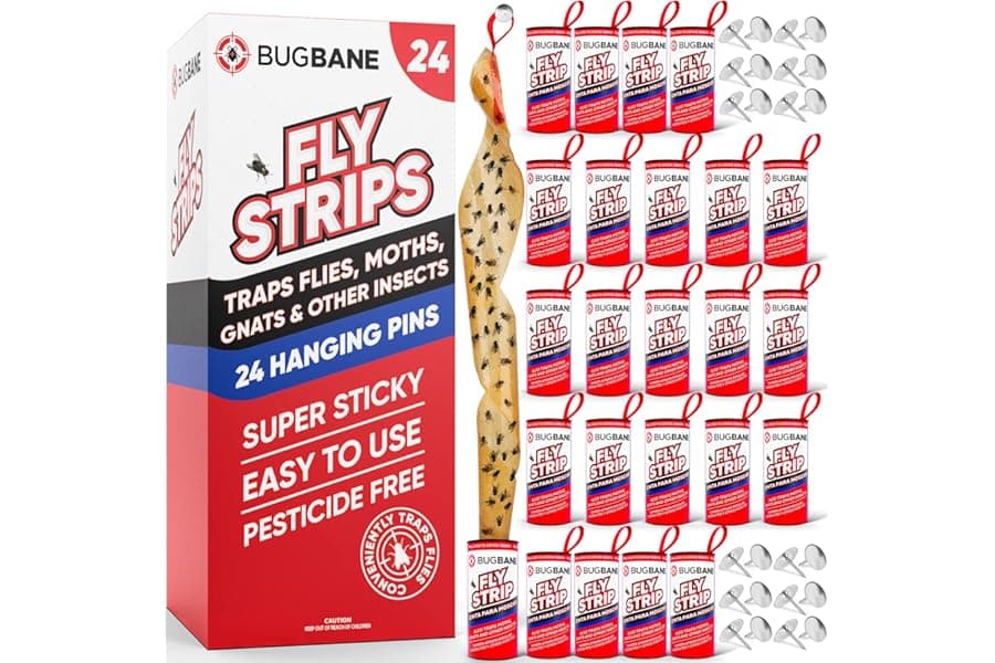 Best Fly Strips Indoor Sticky Hanging 24Pk With Pins. Non Toxic Outdoor Fly Trap Indoor . Flies Tape Paper Trap Ribbon Roll For House Gnat Fruit And Housefly. Bug Catchers For Inside Home Flypaper - Top Picks for 2026