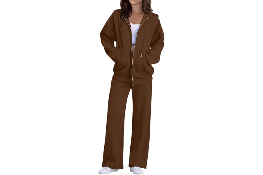 Women's Zip-Up Hoodie and Wide Leg Sweatpants Tracksuit