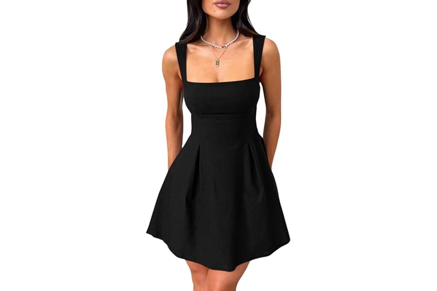 Sexy Sleeveless Mini Dress with Square Neck and Bow Ties