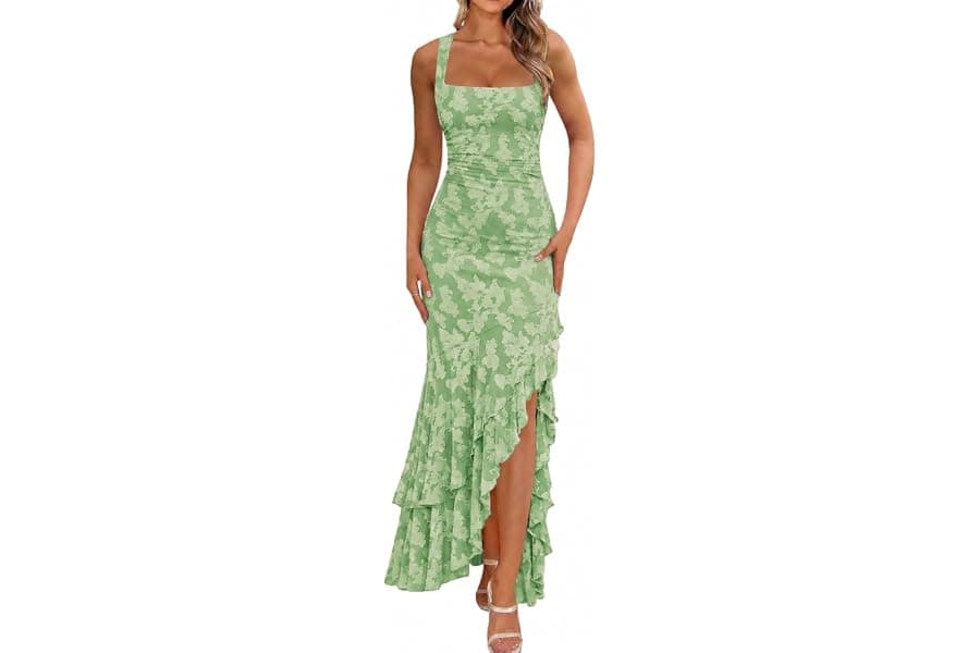 Elegant Ruched Floral Maxi Dress for Wedding Guests