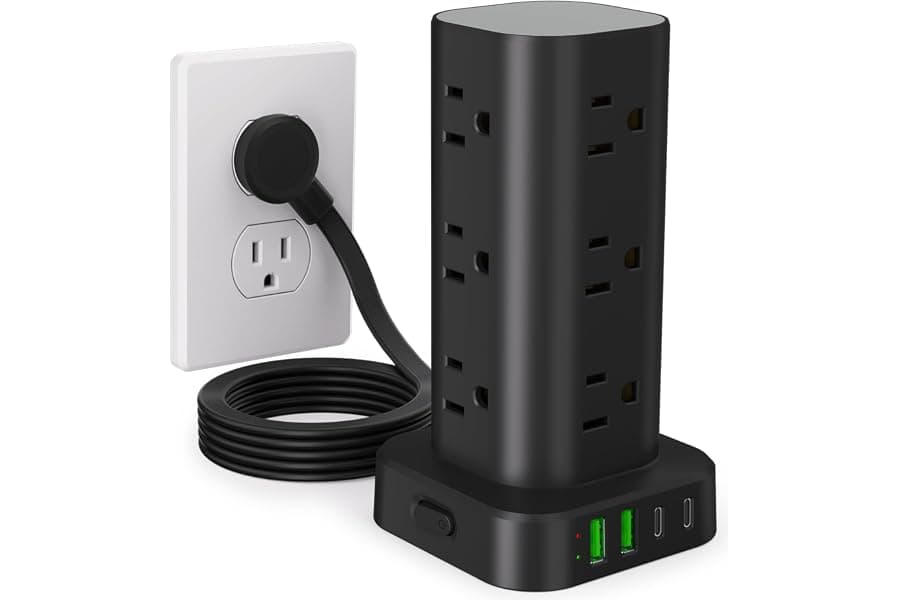 Power Strip Tower with 12 Outlets & USB Ports