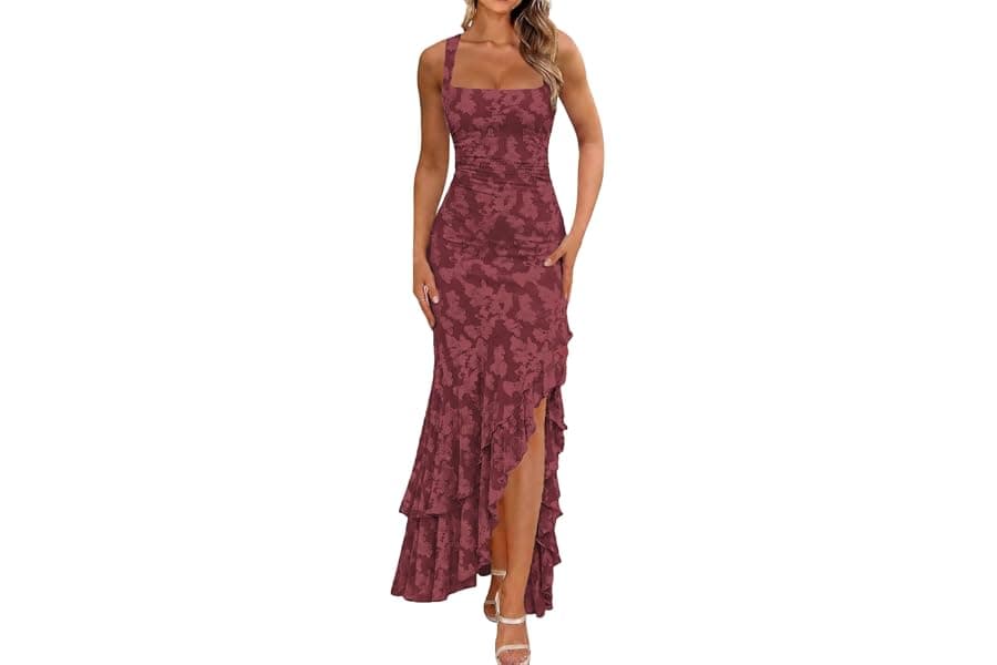 Elegant Ruched Floral Maxi Dress for Wedding Guests