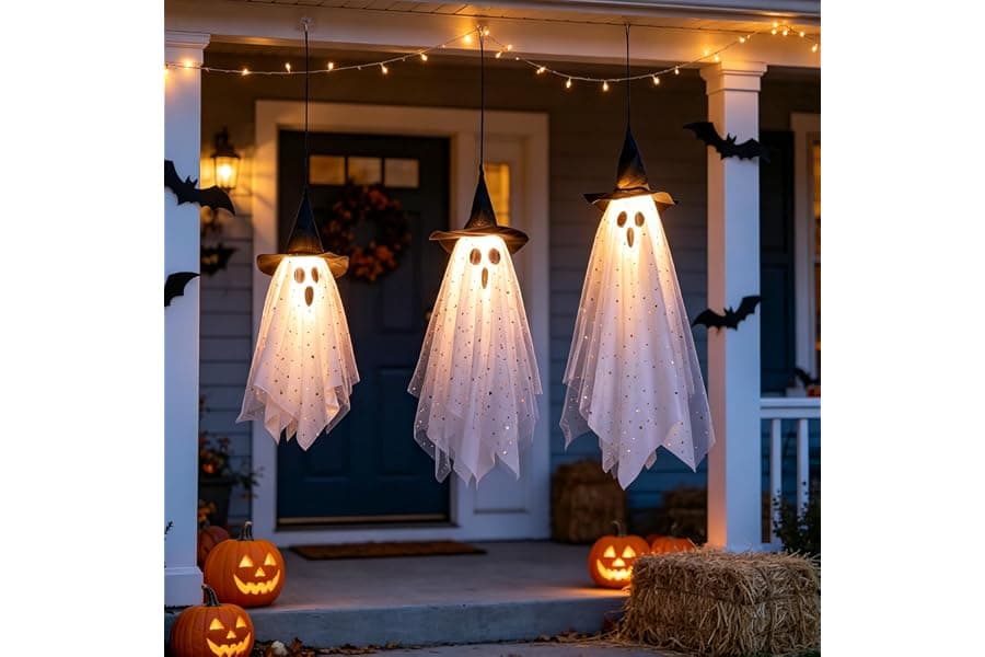 Swinging Ghost Halloween Yard Decorations with 3 Light Modes