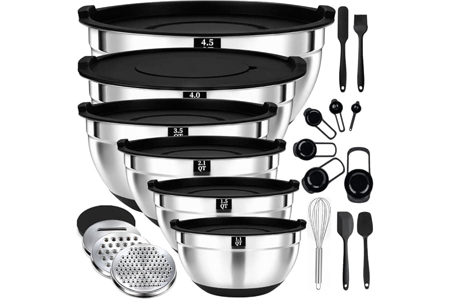 Complete Stainless Steel Mixing Bowls Set with Lids
