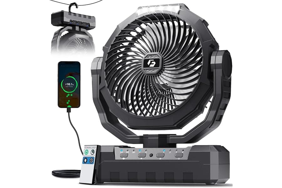 Rechargeable Camping Fan with Light - 3-in-1 Portable Design