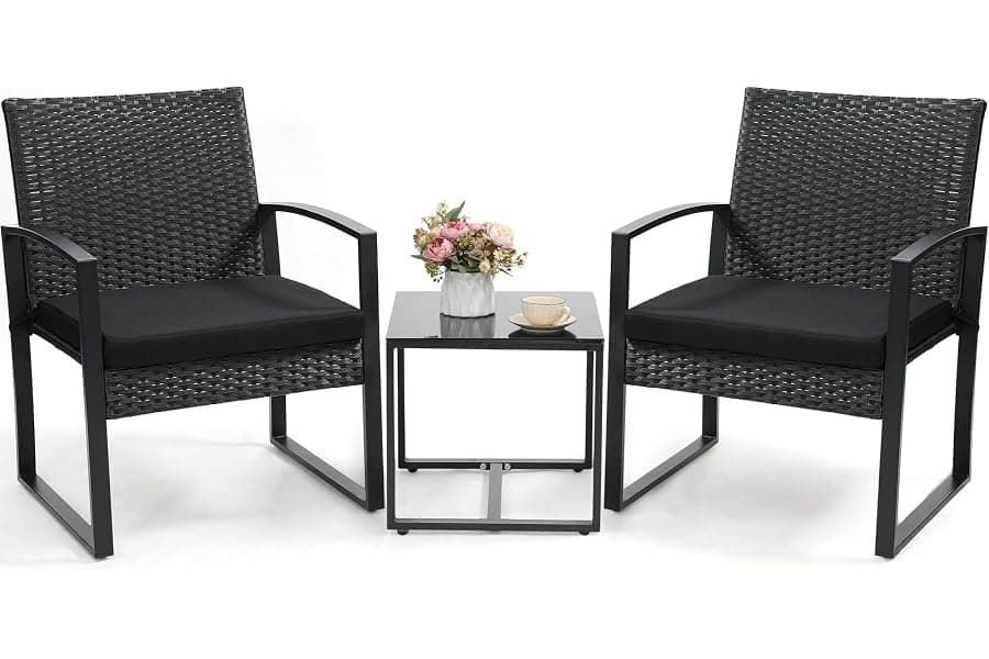 3-Piece Wicker Patio Bistro Set with Cushions