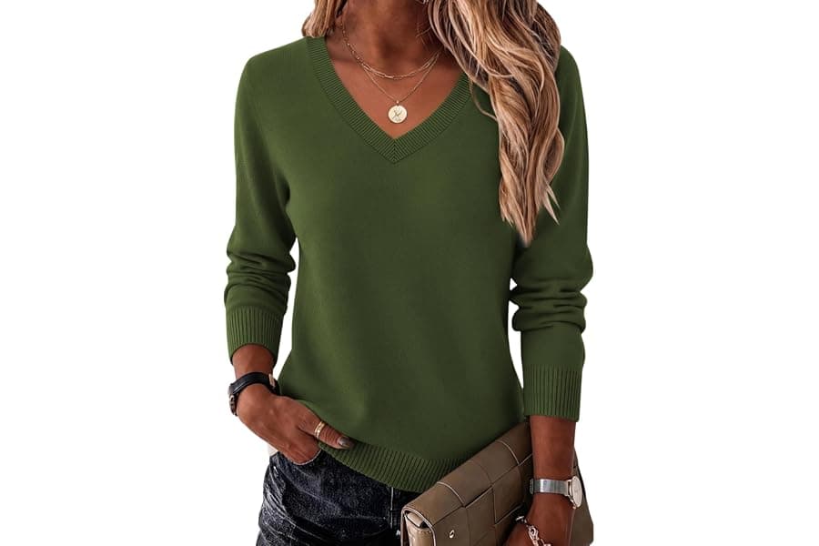 V-Neck Ribbed Sweaters for Dressy Casual Work and Weekend