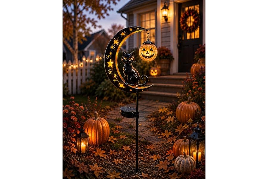 Solar Halloween Black Cat Pumpkin Garden Light