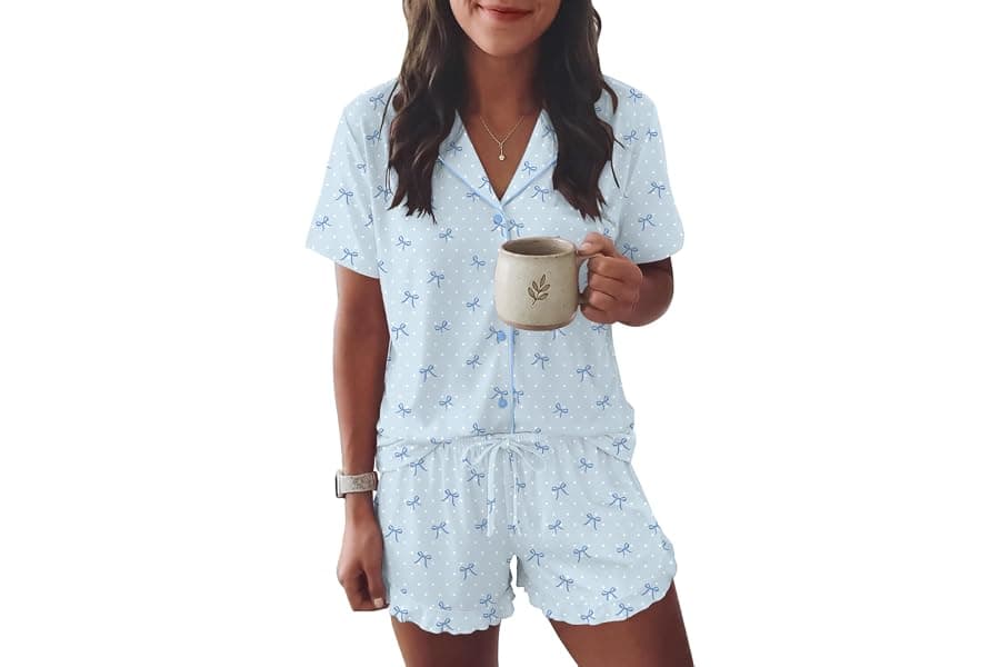 Cute Ruffled Button-Down Pajama Sets for Women