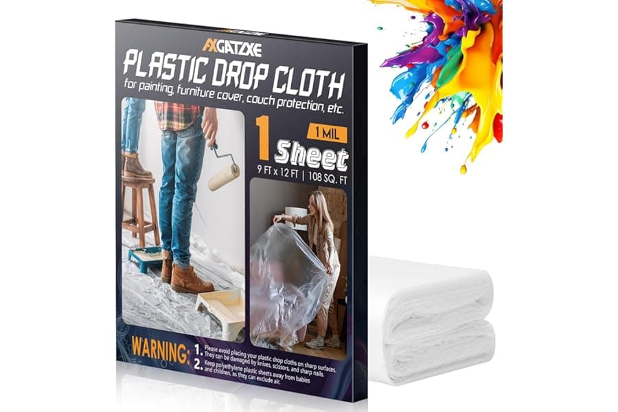 12x9 Ft Plastic Drop Cloths 1-Mil Disposable Painting Tarp