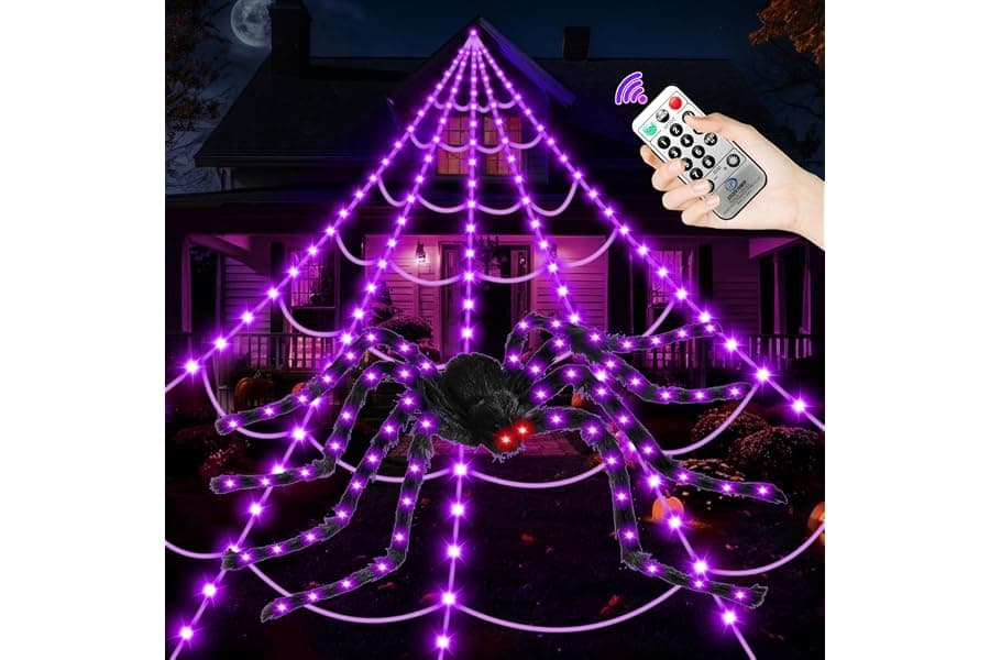 Giant Lighted Spider Web Lights for Halloween Yard Decor