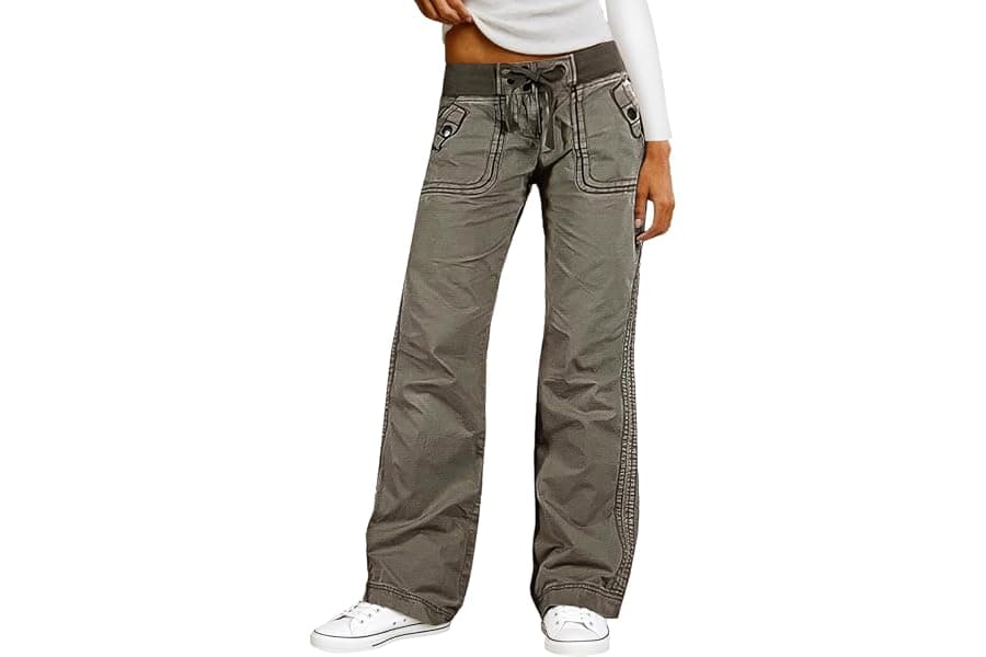Women's Drawstring Straight Leg Pants with Seam Details