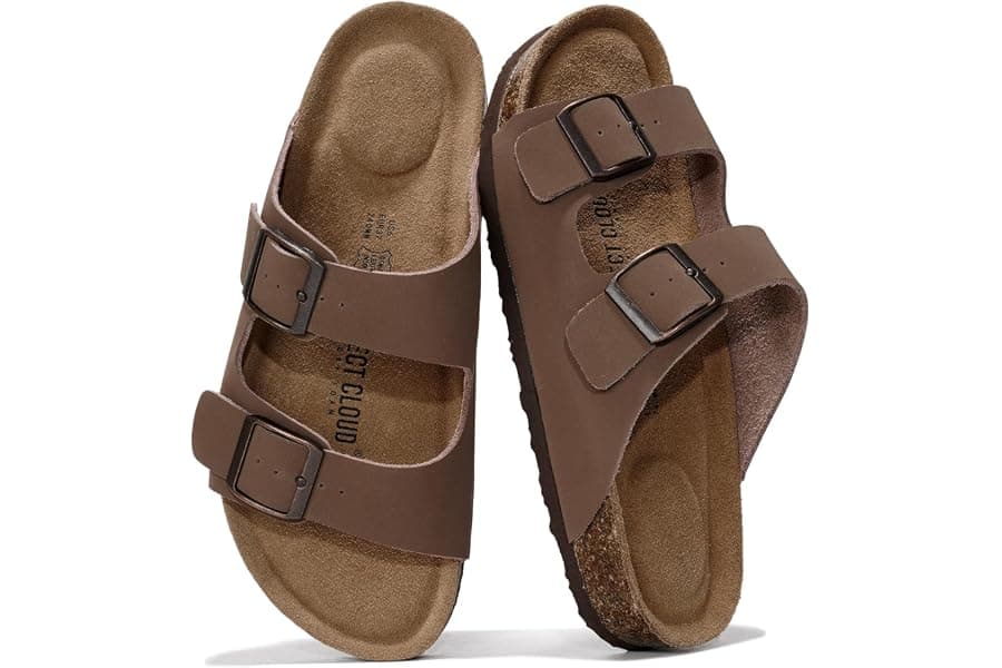 Best Project Cloud 100% Genuine Leather Flat Sandals Cork Footbed Womens Sandals With Memory Foam And Arch Support Vacation Essentials Slides Footwear - Top Picks for 2026