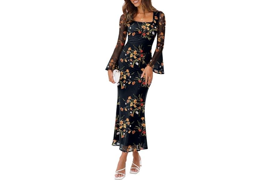 Long Sleeve Bodycon Maxi Dress for Winter Weddings