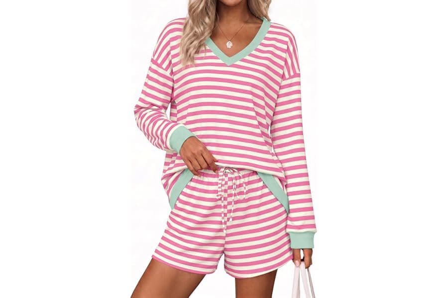 Women's Striped Loungewear Set With Pockets