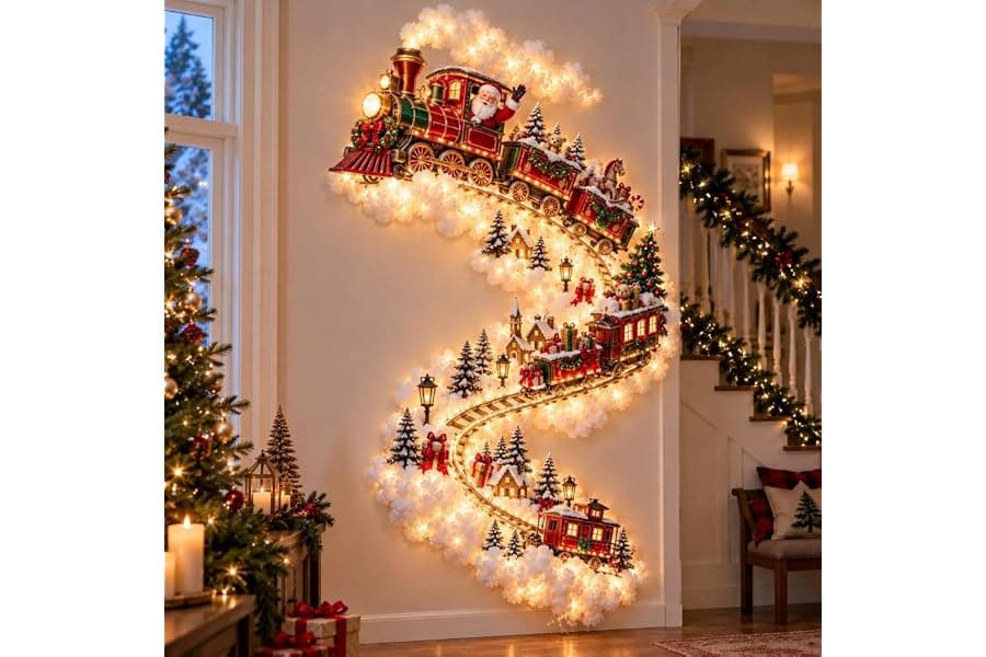 3D LED Christmas Wall Light: Santa & Sleigh Decoration