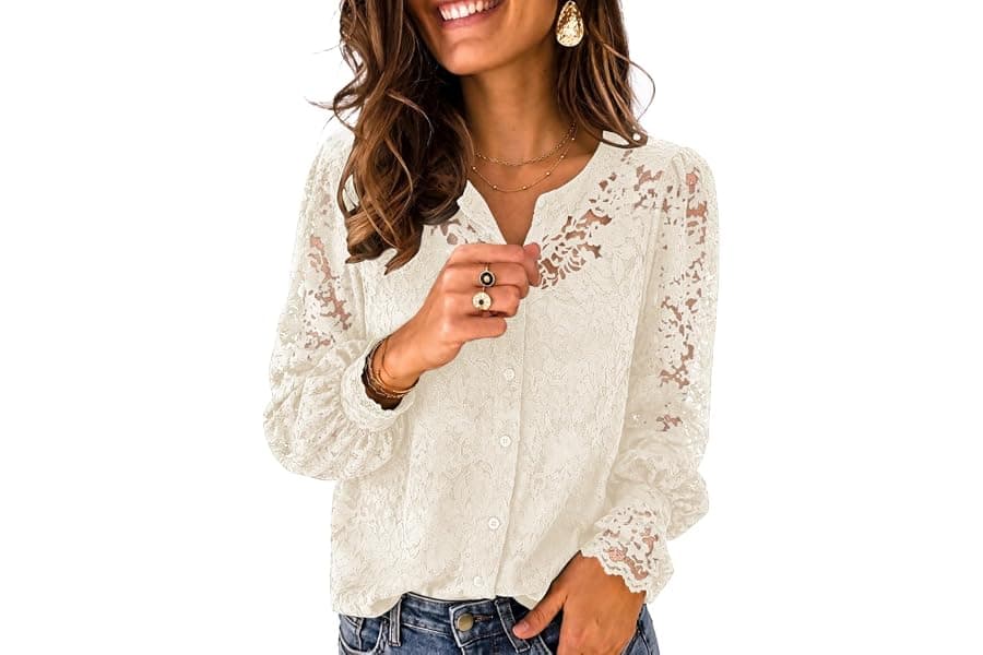 Lace Blouse with Puffy Sleeves for Women