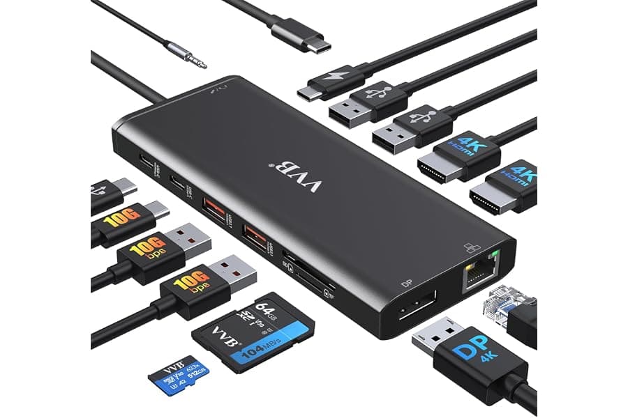 USB-C Docking Station with Dual Monitor Support & 100W Charging