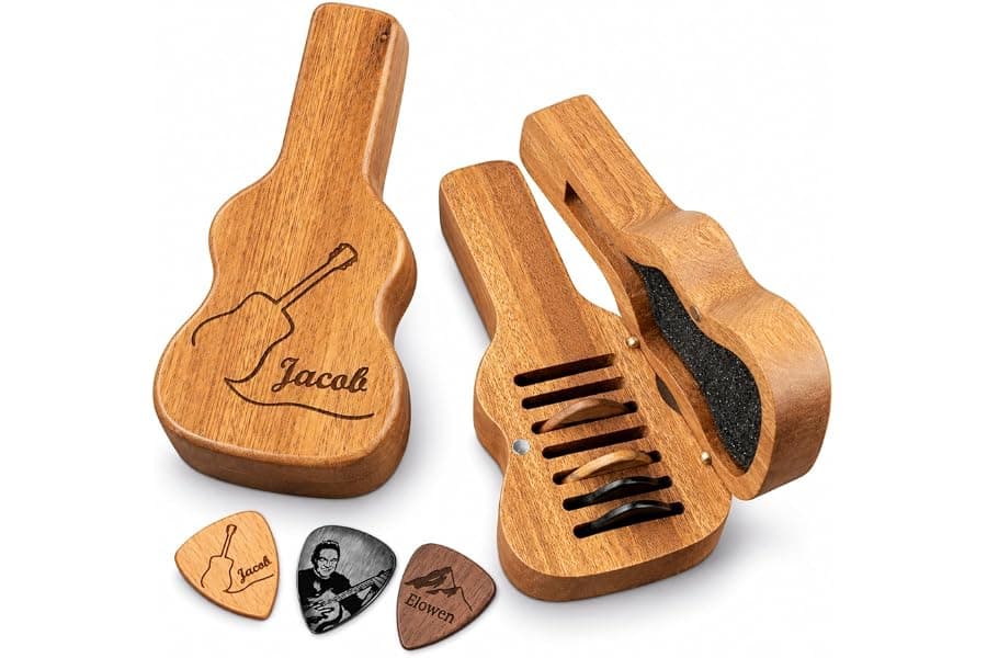 Custom Wooden Guitar Pick Holder with Engraved Name