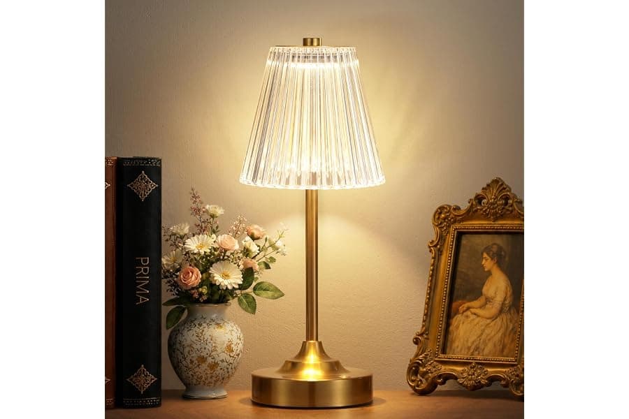 Cordless Gold Table Lamp: Battery Operated Crystal Lighting