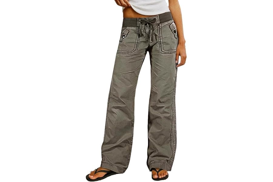 Straight Leg Drawstring Pants for Women - Comfortable Mid Rise