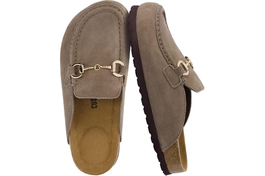 Suede Clog Mules with Cork Footbed for Comfort