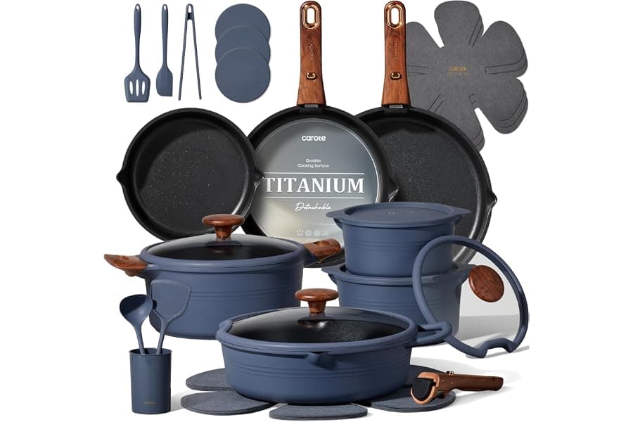 30-Piece Titanium Cookware Set with Space-Saving Handles