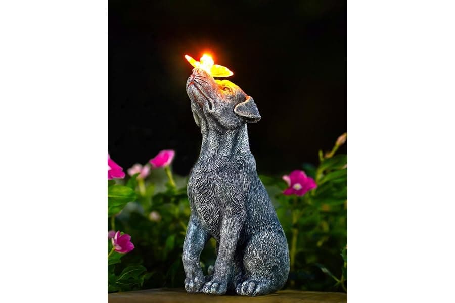 Solar Dog Statue with Butterfly Garden Light