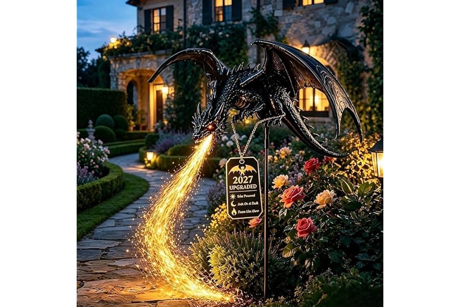 Solar Dragon Garden Stake Light with Flame Effect