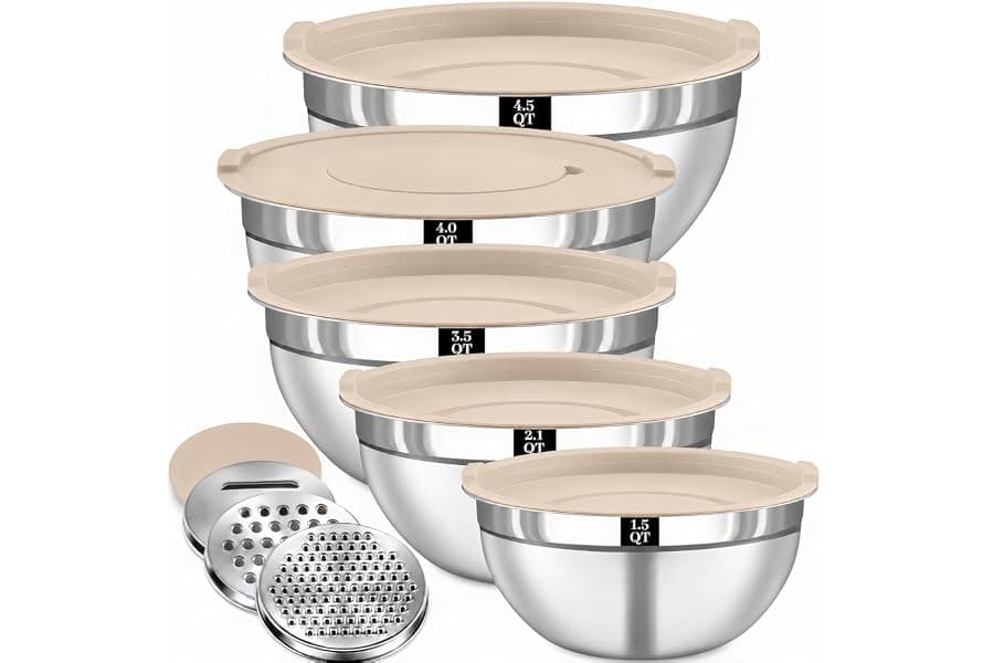 Complete Stainless Steel Mixing Bowl Set with Lids