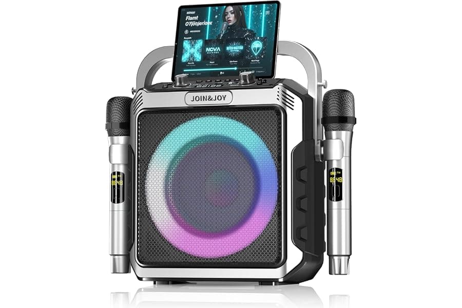 Portable Karaoke Machine with Wireless Mics & LED Lights