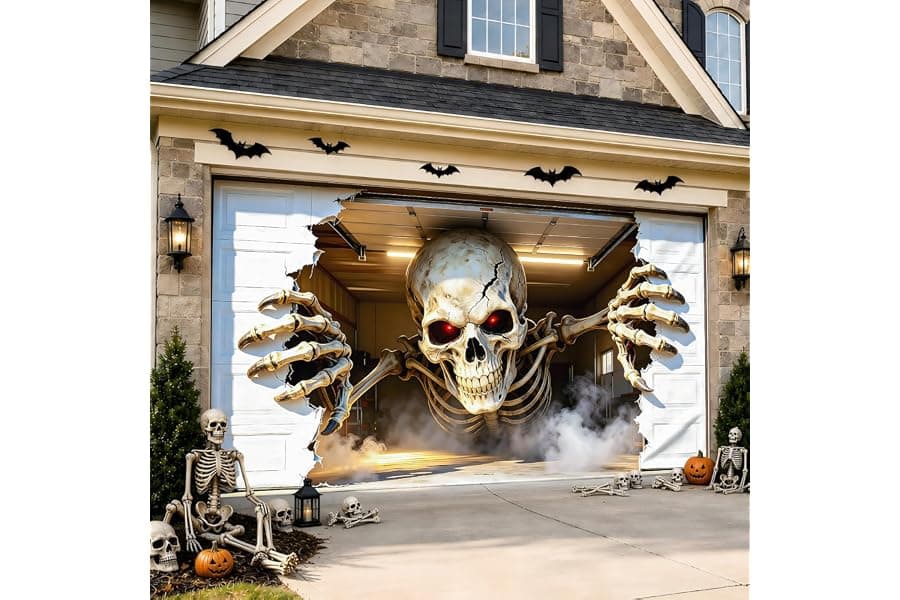 3D Skeleton Halloween Garage Door Illusion Banner